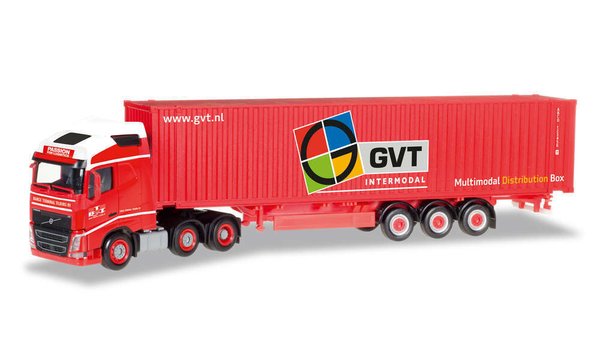 Herpa 307710 Spur H0 1/87 Volvo FH Gl. 6x2 45 ft. Container-Sattelzug "GVT" (NL)