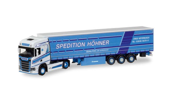 Herpa 308458 Spur H0 1/87 Scania CS HD Gardinenplanen-Sattelzug "Höhner"