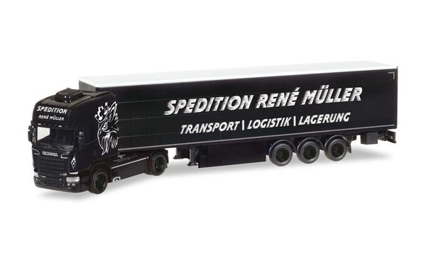 Herpa 308748 1/87 Scania R TL Gardinenplanen-Sattelzug "René Müller Transporte"